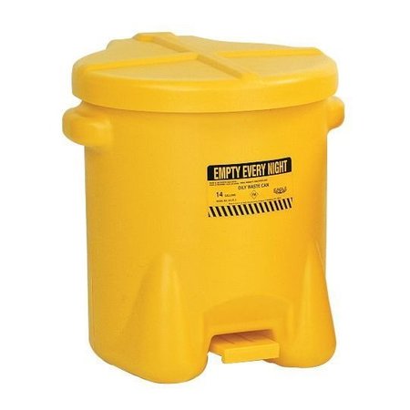 Eagle Mfg 14 Gallon Plastic Oily Waste Can, Hands-Free, Self Close, Yellow - 937FLY